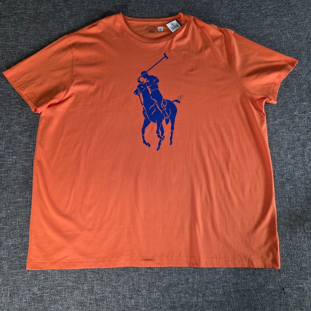 Polo Ralph Lauren Big Pony Graphic T-Shirt Orange Blue XXL Classic Fit New